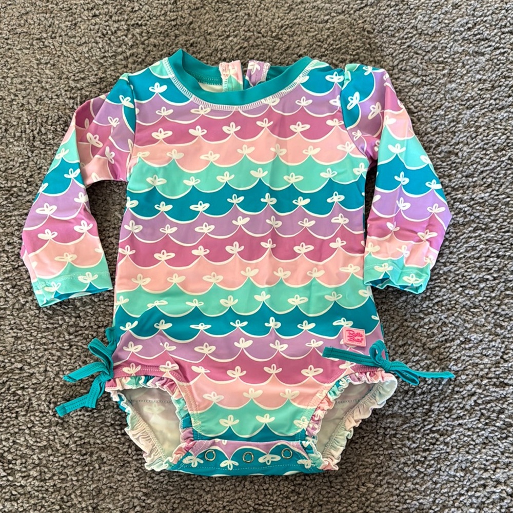 Ruffle Butts Mermaid One Piece Rash Guard Swim Suit - Size 12-18 Months and 2T